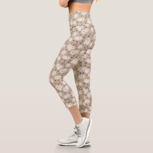 Leggings Capri Marguerites et points - Taupe, noir et blanc