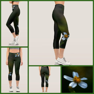 Leggings Capri Marguerites sur Floral Vert Foncé