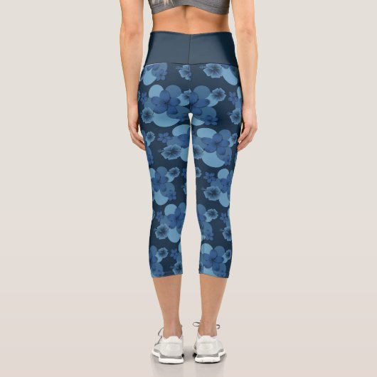 Leggings Capri Marine Denim Fleur Tropicale Imprimer Capri Pantal (Verso)