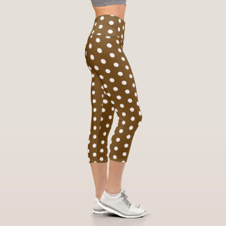 LEGGINGS CAPRI MARRON BLANC À POIS PERSONNALISÉ SIMPLE ÉLÉGANT
