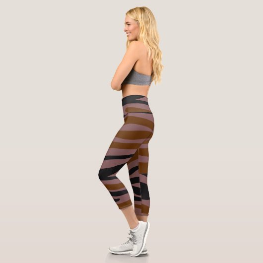 Leggings Capri Marron rayé néon noir (Gauche)