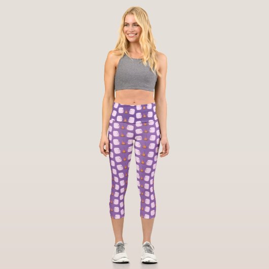 Leggings Capri Marshmallows mignons roses par dessin animé sur le (Recto)