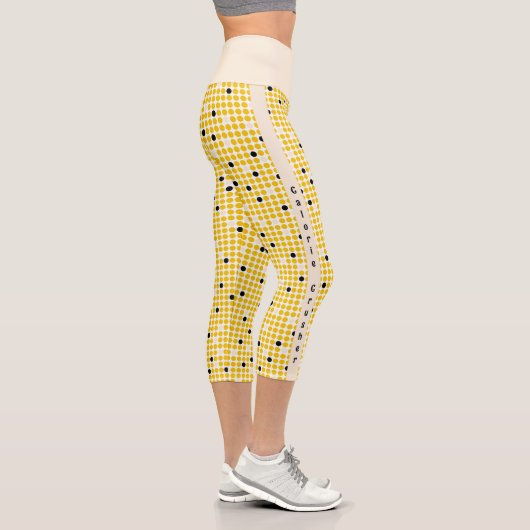 Leggings Capri Matrice de points - Crème jaune noir-AVEC TEXTE (Droite)