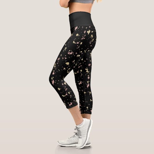 Leggings Capri Matte Gold et Rose Gold Flakes Noir (Gauche)