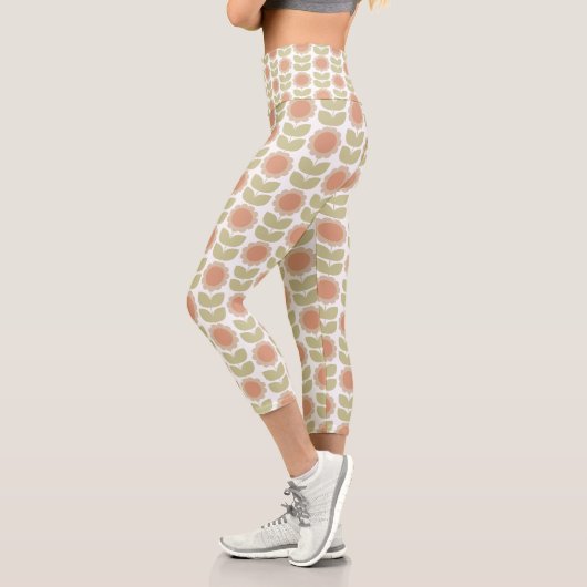 Leggings Capri Mid-Century Pastel Pink Retro Floral Pattern (Gauche)