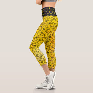 Leggings Capri Miel abeilles & Fleurs Liberty Motif Jaune Noir