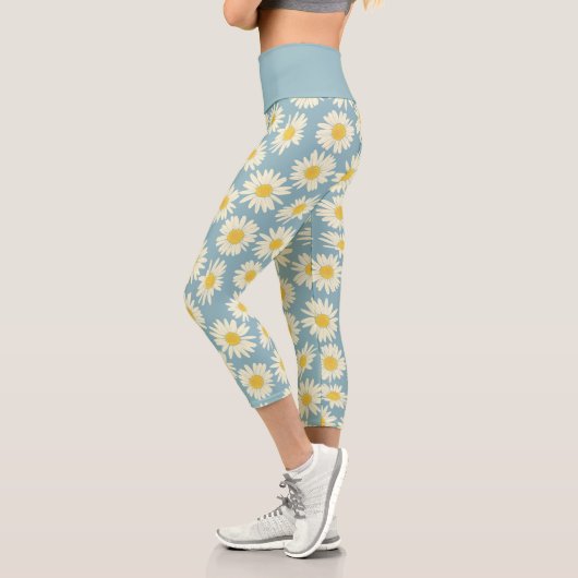 Leggings Capri Mignonne Ciel Bleu Et Blanc Floral Daisy (Gauche)