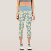 Leggings Capri Mignonne Ciel Bleu Et Blanc Floral Daisy (Recto)