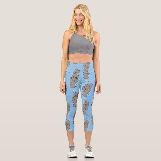 Leggings Capri Mignonne manatée bébé avec bulles illustration (Recto)