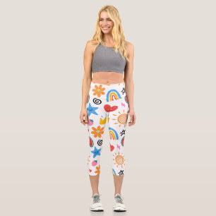 Leggings Capri Mignons gribouillages d'été - motif fantaisiste co