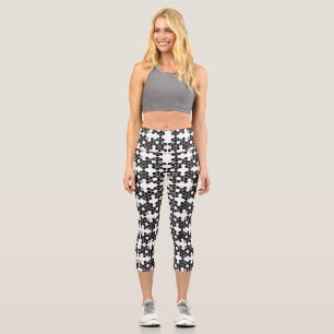 Leggings Capri Mignons motifs de données hexagonales noir et blan