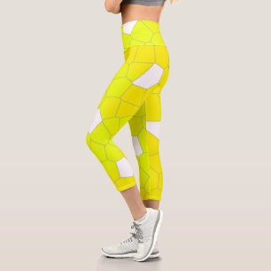 Leggings Capri Minimalisme Abstrait Art Jaune Gris Blanc Cellules