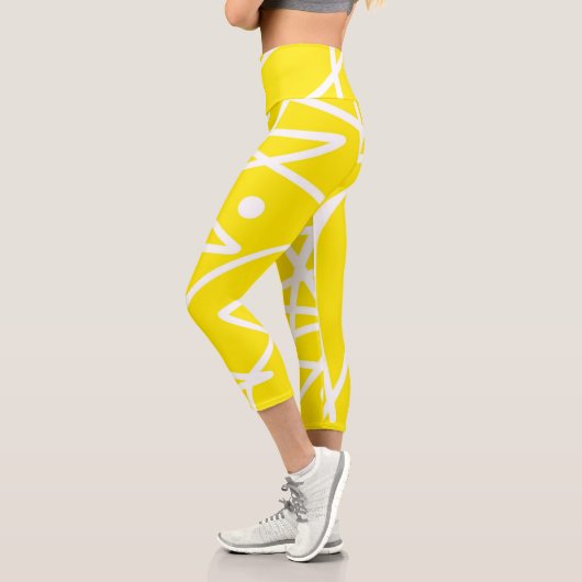 Leggings Capri Minimalisme Abstrait Art Motif Jaune Blanc (Gauche)