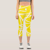 Leggings Capri Minimalisme Abstrait Art Motif Jaune Blanc (Recto)
