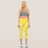 Leggings Capri Minimalisme Abstrait Art Motif Jaune Blanc (Recto)