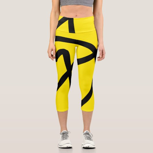 Leggings Capri Minimalisme Abstrait Art Motif Noir Jaune (Recto)