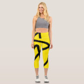 Leggings Capri Minimalisme Abstrait Art Motif Noir Jaune (Recto)