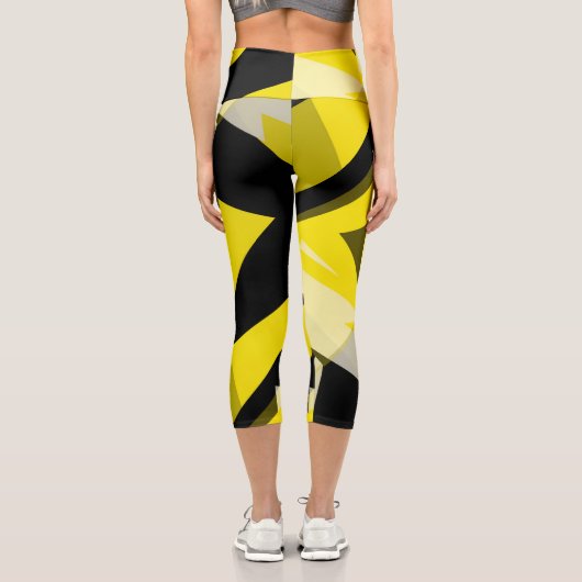 Leggings Capri Minimalisme Abstrait Art Motif noir jaune blanc (Verso)