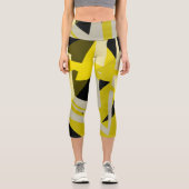 Leggings Capri Minimalisme Abstrait Art Motif noir jaune blanc (Recto)