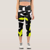 Leggings Capri Minimalisme Abstrait Art Motif noir jaune blanc (Recto)