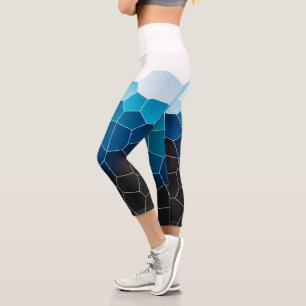 Leggings Capri Minimalisme Art Abstrait Bleu Cellules Blancs