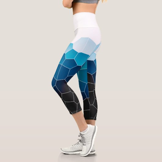 Leggings Capri Minimalisme Art Abstrait Bleu Cellules Blancs (Gauche)