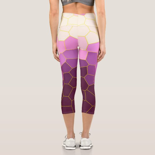 Leggings Capri Minimalisme Art Abstrait Violet Rose Cellules Blan (Verso)
