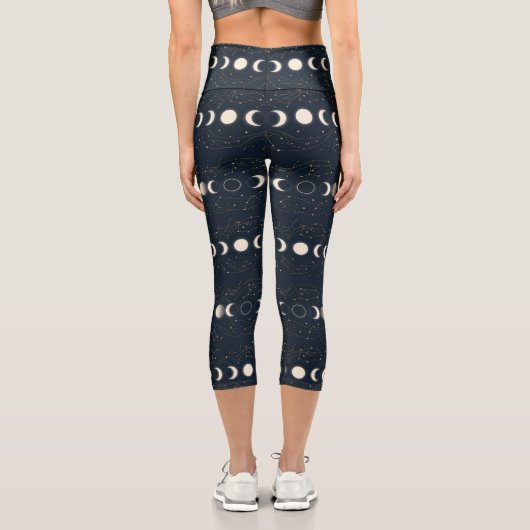 Leggings Capri Minimalist Lunar Phases Pattern with Stars and Nig (Verso)