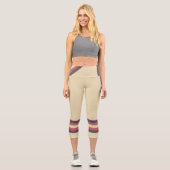 Leggings Capri Minimalist, Pink Retro Stripes, Text on Cream (Recto)
