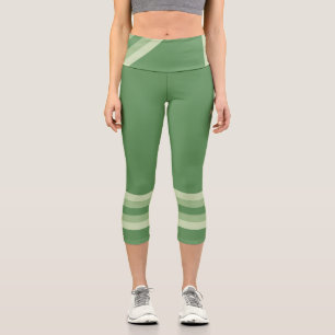 Leggings Capri Minimaliste Bandes Rétro Vertes sur Fond Vert Gras