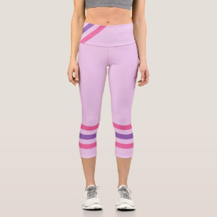 Leggings Capri Minimaliste, rayures rétro rose violet sur fond ro