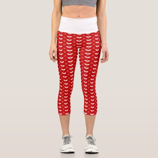 Leggings Capri Mistletos blancs sur Red Arrière - plan Noël High (Recto)