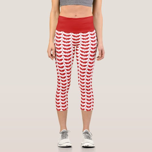 Leggings Capri Mistletos rouges sur Noël Arrière - plan blanc (Recto)