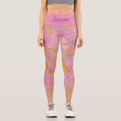 Leggings Capri Mod rose violet et jaune géométrique (Recto)