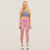 Leggings Capri Mod rose violet et jaune géométrique (Recto)
