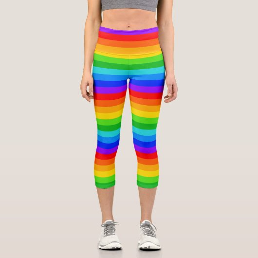 Leggings Capri Modèle de bande horizontale arc-en-ciel (Recto)