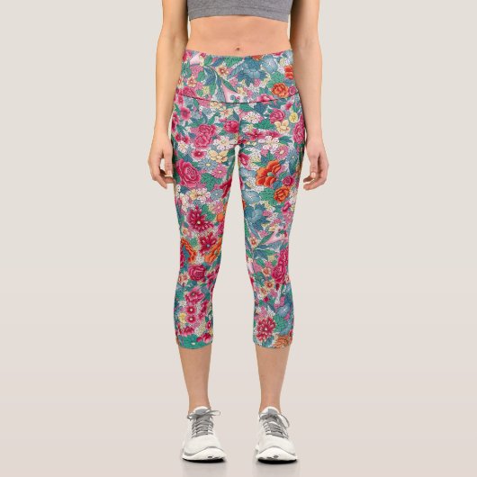 Leggings Capri Modèle floral chinois coloré (Recto)