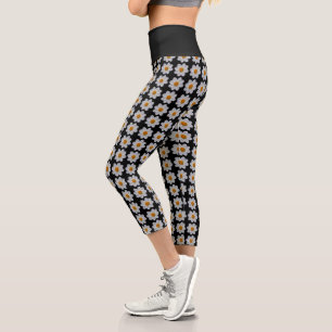 Leggings Capri Modèle floral dahlia blanc sur noir