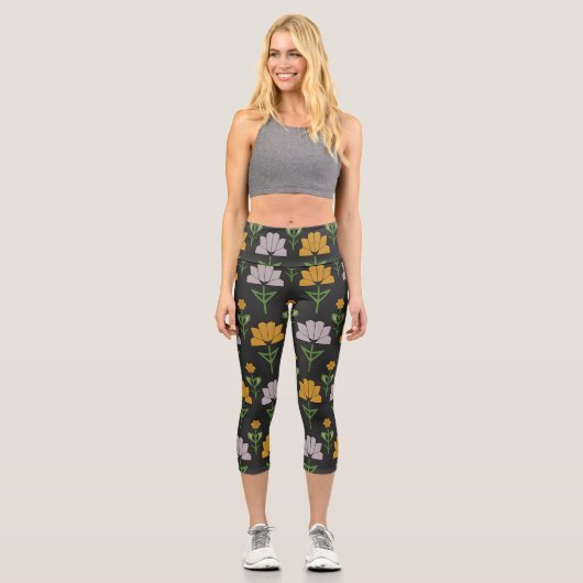 Leggings Capri Modèle floral dynamique (Recto)