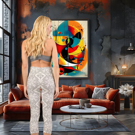 Leggings Capri Modèle floral gris avec texte et logo personnalisé