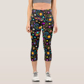 Leggings Capri Modèle floral moderne de Neon Paisley (Recto)