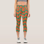 Leggings Capri Modèle Floral Orange Moderne Du Milieu Du Siècle (Recto)