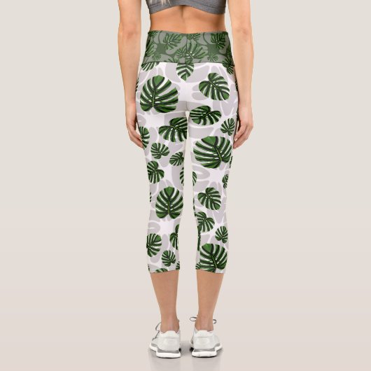 Leggings Capri Modern Boho Botanical Leaves Pattern (Verso)