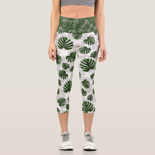Leggings Capri Modern Boho Botanical Leaves Pattern (Recto)