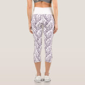 Leggings Capri Modern Minimalist Dark Plum White Floral  (Verso)