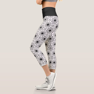 Leggings Capri Moderne Abstrait en Noir et Blanc