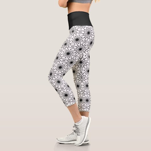 Leggings Capri Moderne Abstrait en Noir et Blanc | (Gauche)