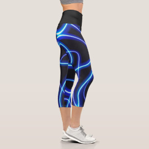 Leggings Capri Moderne Abstrait Néon Noir Et Bleu