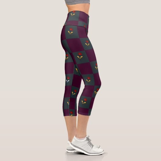 Leggings Capri Moderne Chic Plaid Avec Fleur (Droite)