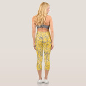 Leggings Capri Moderne Elégant bleu moutarde Jaune Fleurs sauvage (Verso)